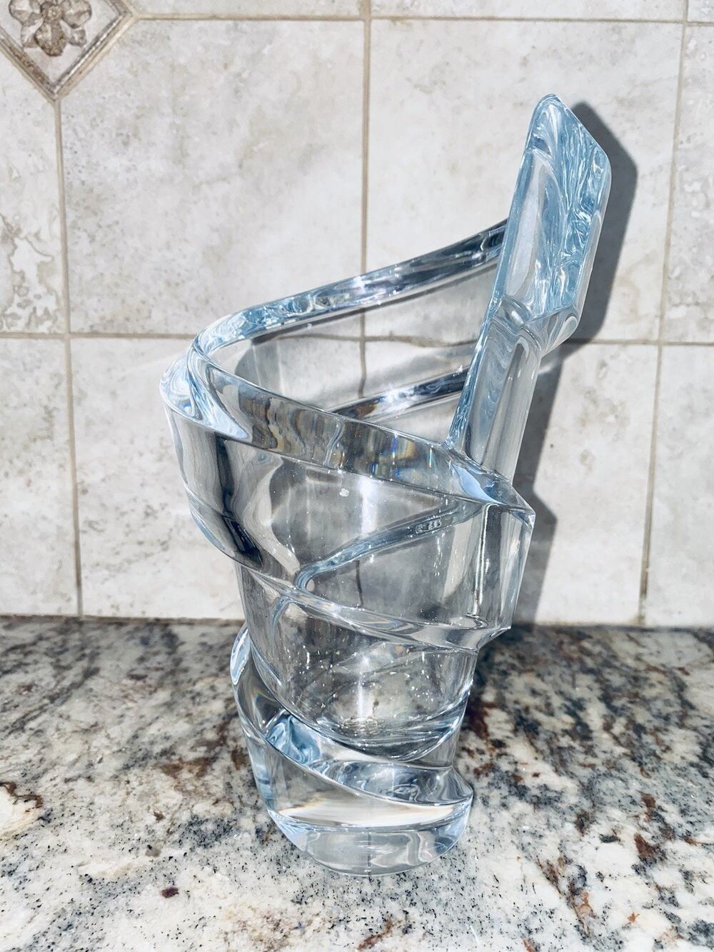 Baccarat Spiral Flower Vase 20cm 7.9" Clear Crystal Glass SMALL CHIP Flowers
